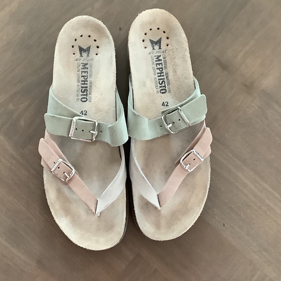 Mephisto Shoes - Mephisto Two-Strap Buckle Sandals in Mint and Blush